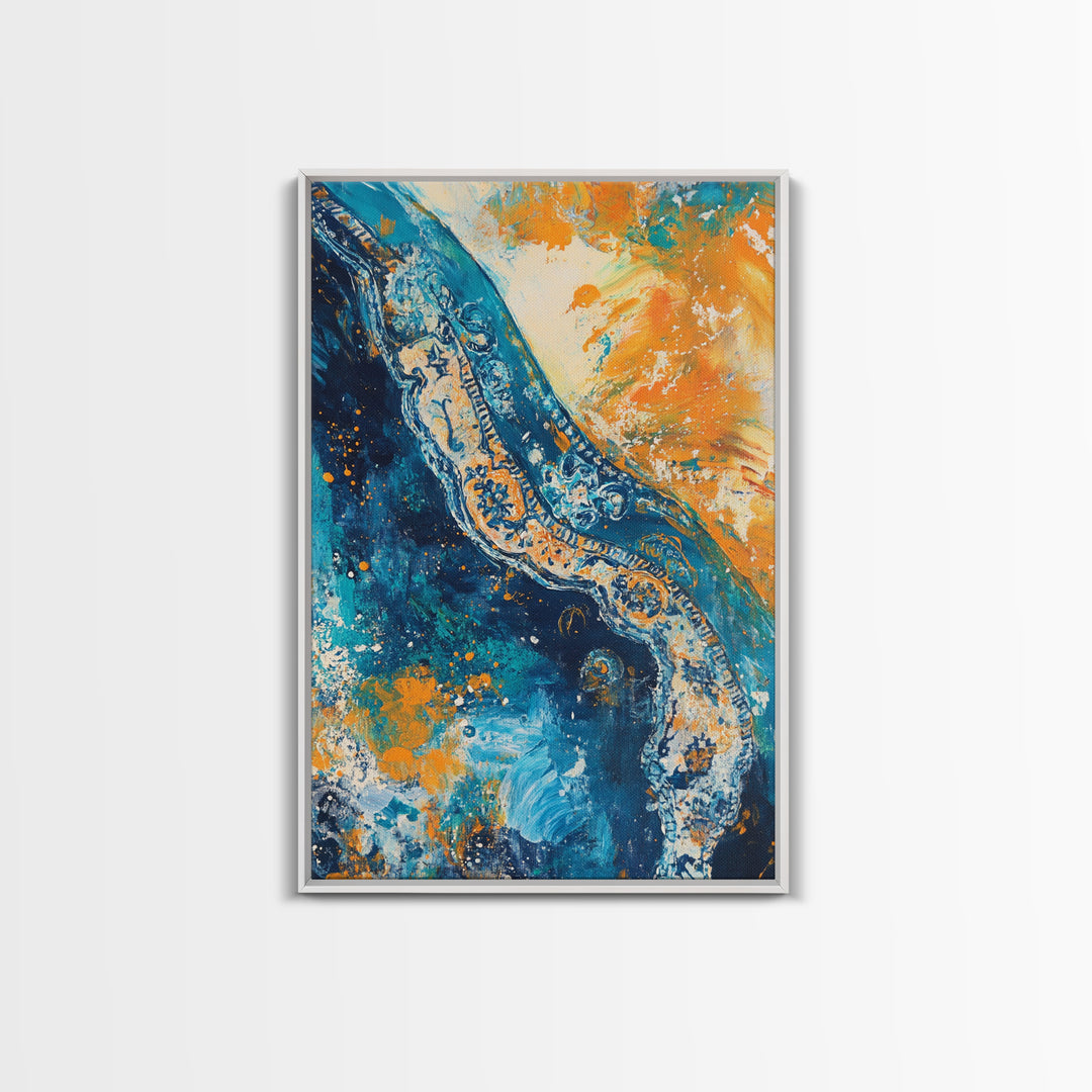 Abstract Ocean, Coastal Landscape Art, Blue and Green Wall Art, Teal Wall Art, Nautical Decor, Framed Canvas Print, Gift Idea