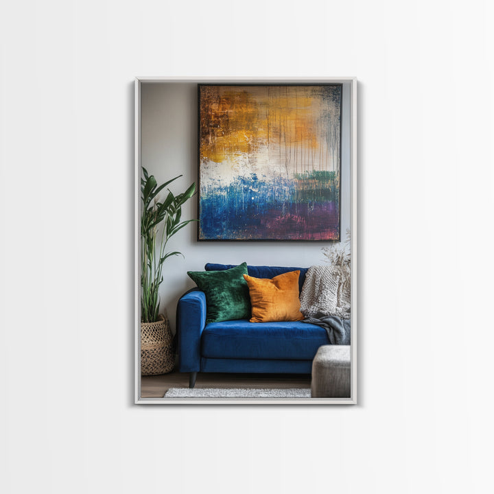 Abstract Color Drip, moody art, pink orange wall art, geometric wall art, bold living room art, Framed Canvas Print