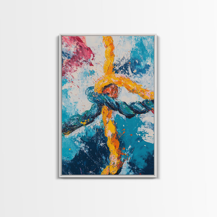 Rope, Knot, Abstract, Framed Canvas Print, nautical decor, coastal wall art, blue and green wall art, moody art, geometric wall art