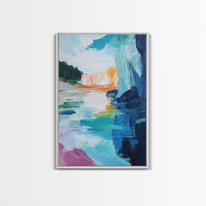 Canyon Lake, landscape painting, southwest wall art, moody art, blue and green wall art, extra wide art, Canvas Print, seascape painting