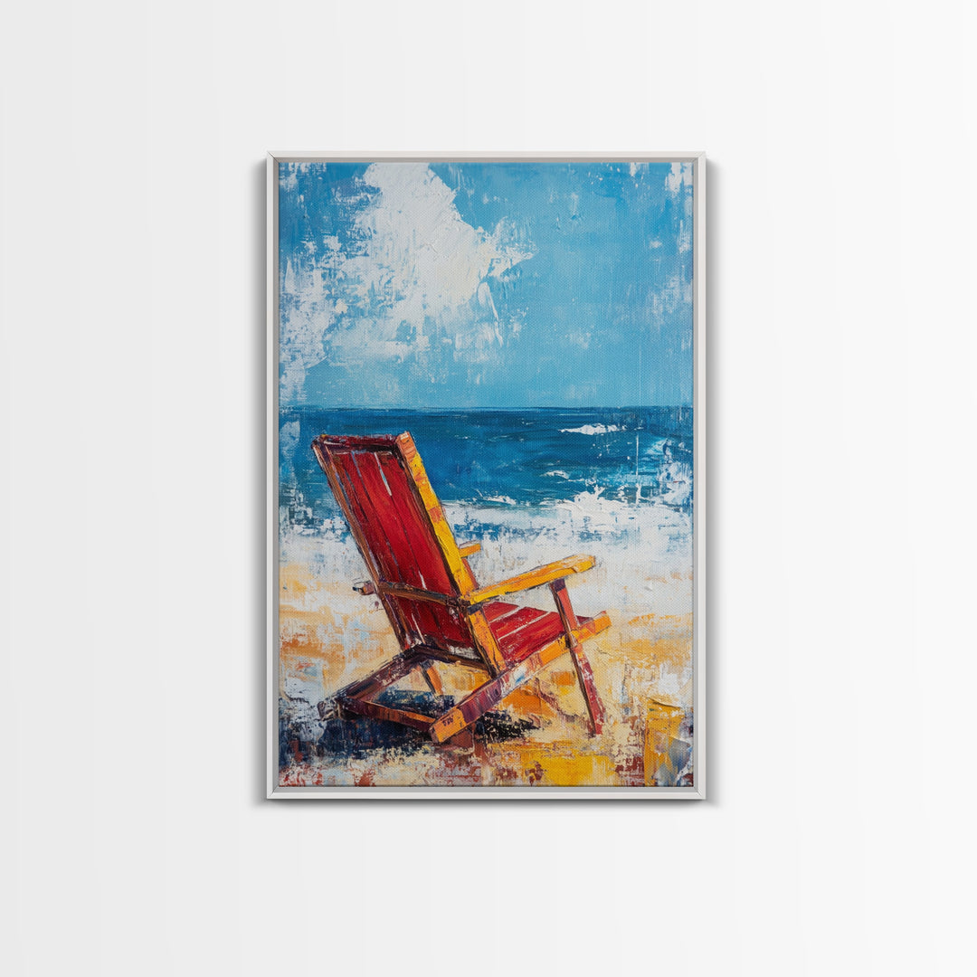 Beach Chair, Coastal Decor, Nautical Painting, Seascape Art, Ocean Wall Art, Coastal Landscape Art, Canvas Print, Gift Idea