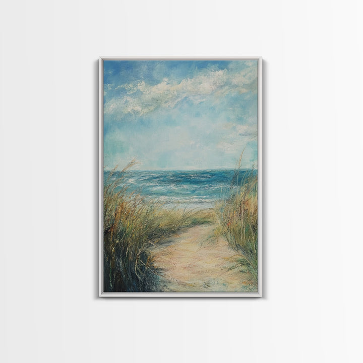 Beach Path, Coastal Decor, Nautical Wall Art, Seascape Painting, Canvas Print, Rustic Art, Above Bed Wall Art, Minimalist Art