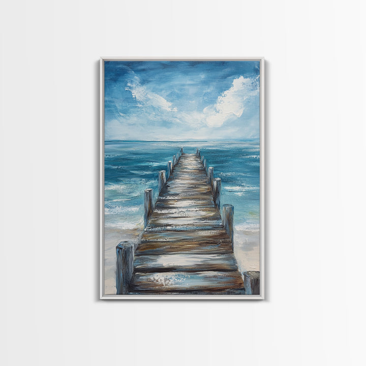 Ocean Dock Painting, Nautical Wall Art, Coastal Landscape Art, Seascape Painting, Canvas Print, Rustic Decor, Bedroom Art, Minimalist Art