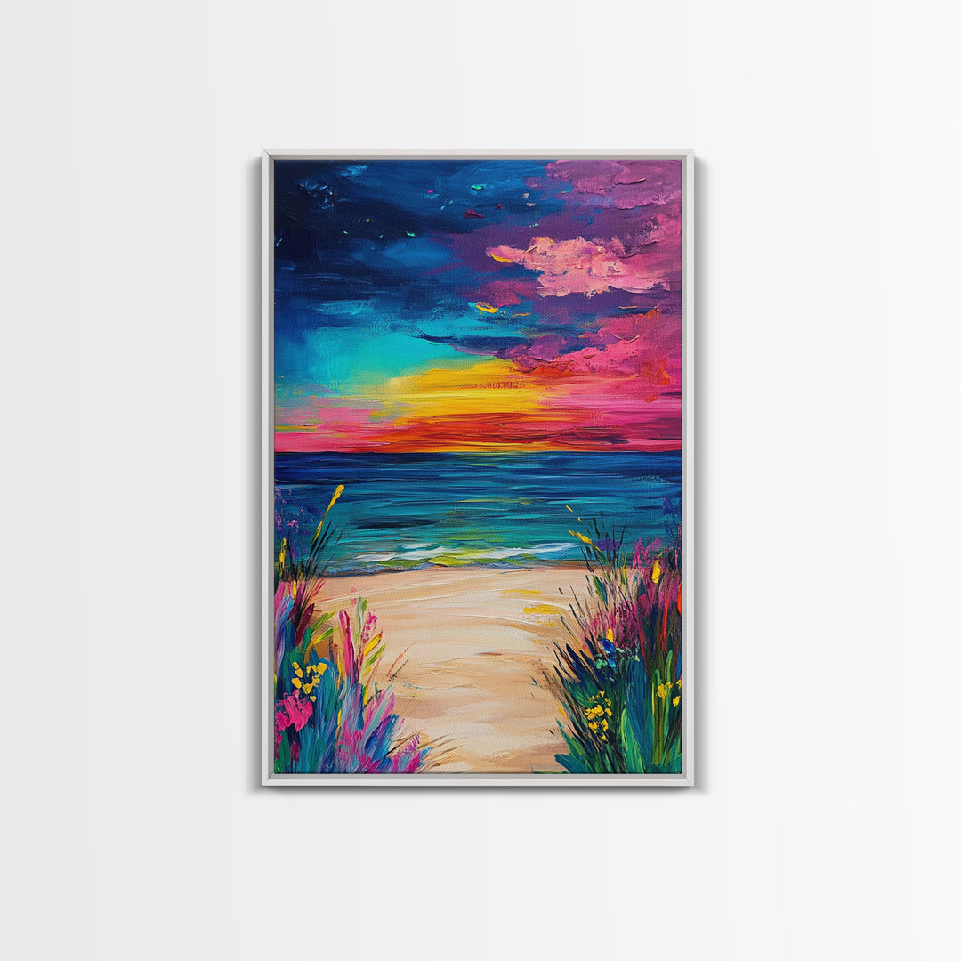 Colorful Sunset, coastal painting, seascape painting, pink orange wall art, Canvas Print, coastal cowgirl wall art, above bed wall art
