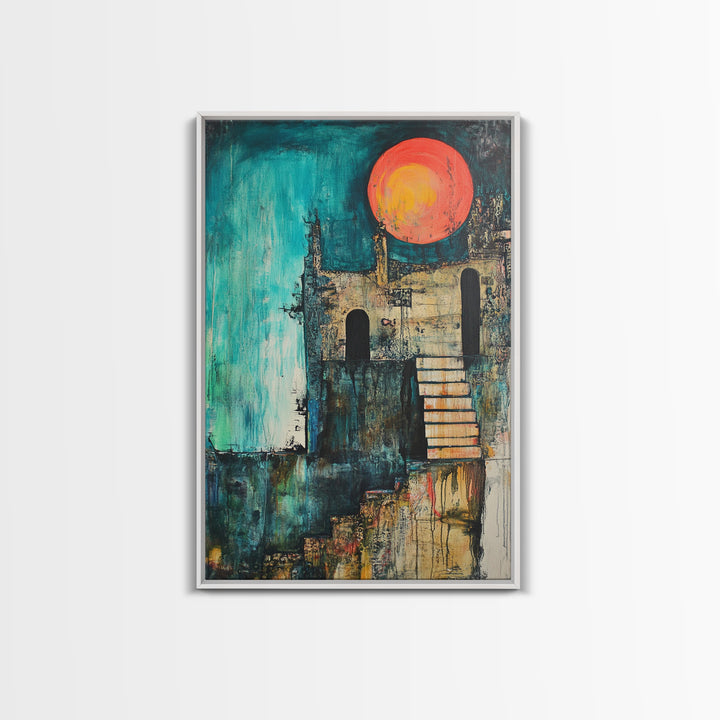 Abstract Castle, moody art, dark romance painting, gothic wall art, Canvas Print, Ozymandias art, blue and green wall art, vintage art