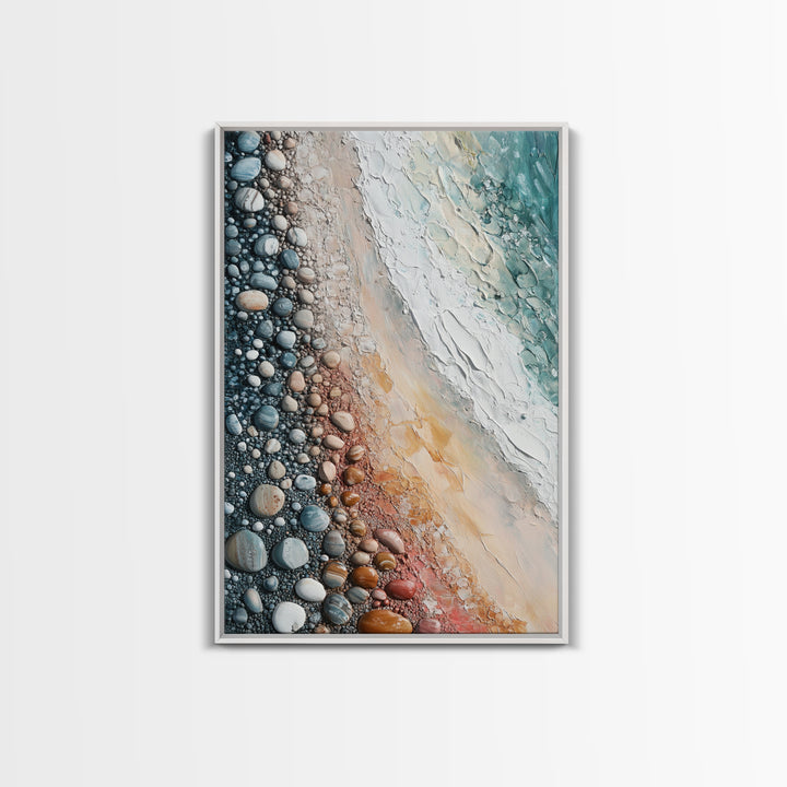 Pebble Beach, coastal painting, nautical decor, wabi sabi art, abstract seascape, textured wall art, ocean print, canvas print