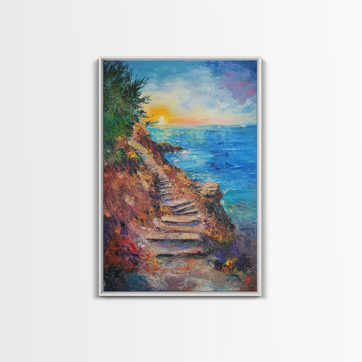 Coastal Path, landscape painting, nautical wall art, above sofa art, rustic decor, ocean view art, textured painting, canvas print