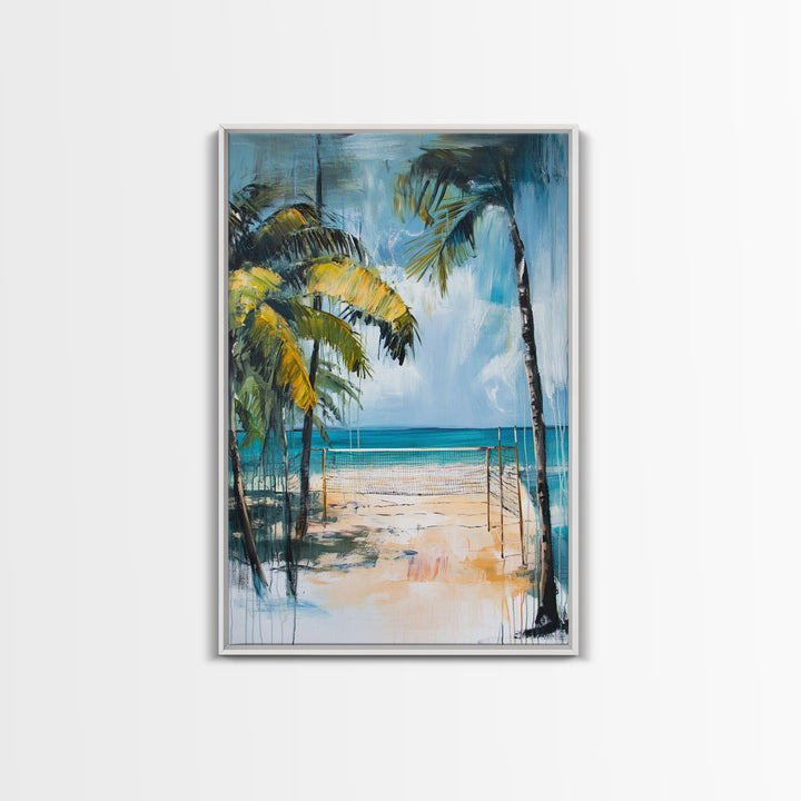Beach Volleyball, Palm Tree Art, Nautical Painting, Coastal Wall Art, Ocean Art, Seascape Art, Canvas Print, Guest Room Art