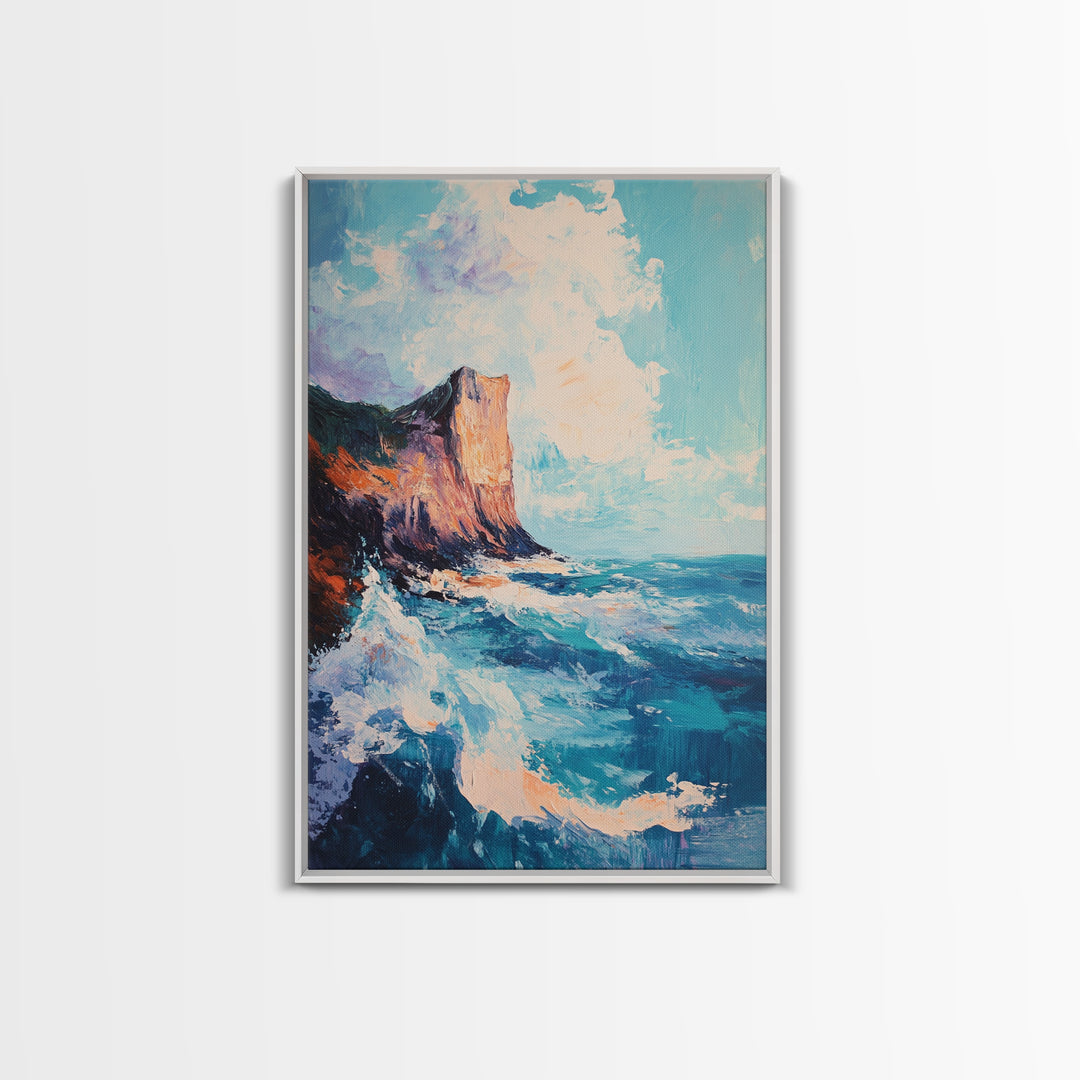 Coastal Cliffs, Seascape Painting, Ocean Waves, Canvas Print, Nautical Wall Art, Coastal Decor, Beach Art, Living Room Art