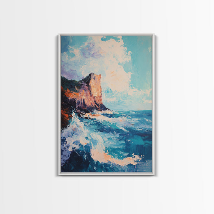 Coastal Cliffs, Seascape Painting, Ocean Waves, Canvas Print, Nautical Wall Art, Coastal Decor, Beach Art, Living Room Art