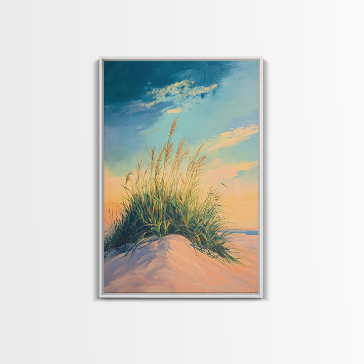 Beach Dune Painting, Coastal Landscape Art, Nautical Wall Art, Nature Wall Decor, Wabi Sabi Art, Framed Canvas Print, Bedroom Wall Art
