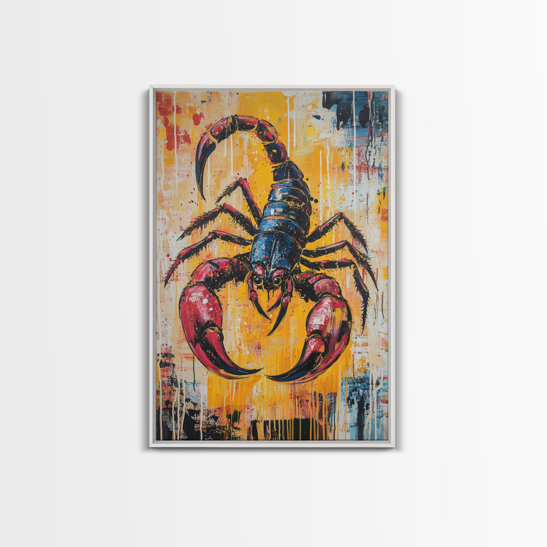 Bold Scorpion Framed Canvas Print Fierce Animal Wall Art, Yellow and Red Painting, Statement Office Decor, Wildlife Art Lovers Gift