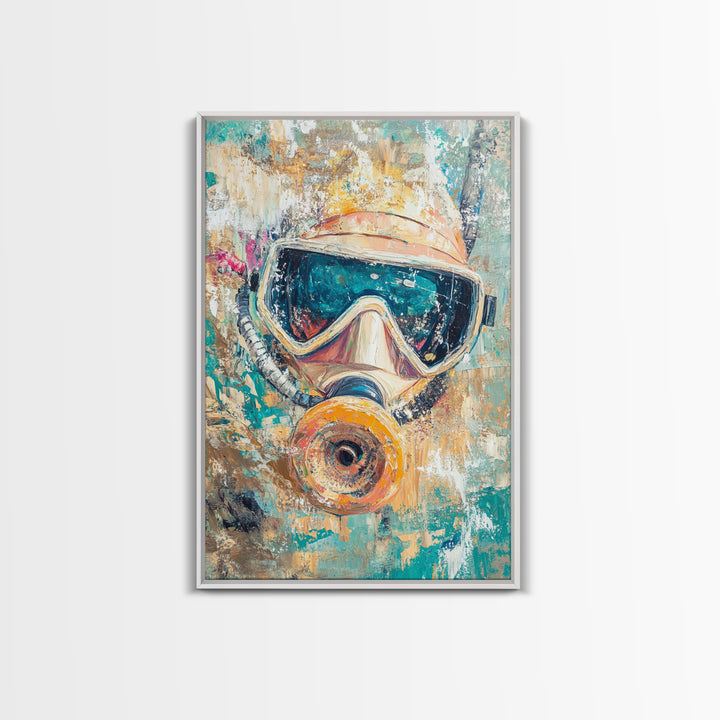 Diver Mask Artwork Canvas Print Scuba Diving Art, Nautical Wall Decor, Ocean Explorer Painting, Coastal Adventure Wall Art