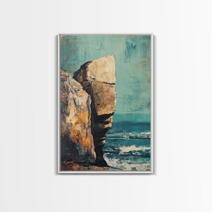 Cliffside Ocean View Canvas Print, Coastal Wall Art, Beach Landscape Painting, Seascape Art, Nautical Home Decor, Large Wall Art