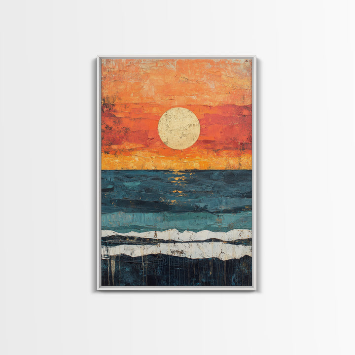 Vibrant Sunset Seascape Canvas Print, Beach House Art, Coastal Sunset Painting, Ocean View Wall Art, Nautical Home Decor, Serene Landscape