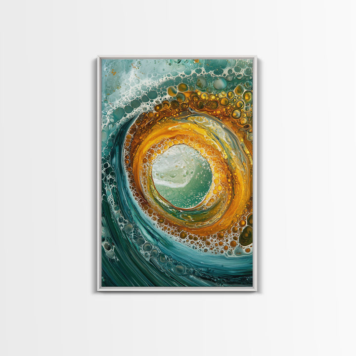 Ocean Wave Swirl Canvas Print | Abstract Beach Wall Art | Turquoise Gold Painting | Coastal Home Decor | Surfer Wall Art
