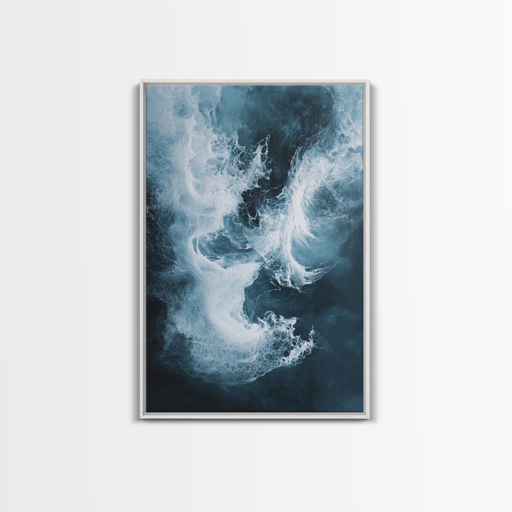 Abstract Ocean Mist Canvas Print | Modern Blue Wall Art | Fluid Painting | Minimalist Coastal Decor | Large Statement Artwork