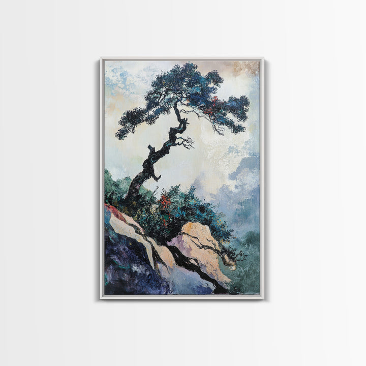 Bonsai Tree Canvas Print Japanese Zen Wall Art Serene Landscape Painting Minimalist Nature Decor Tranquil Home Aesthetic Meditative Artwork