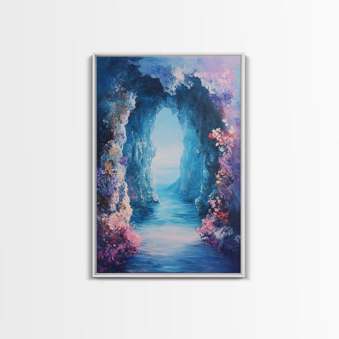Dreamy Ocean Cave Canvas Print Fantasy Seascape Wall Art Mystical Nature Painting Boho Decor Beach Home Artwork Gift Under 100