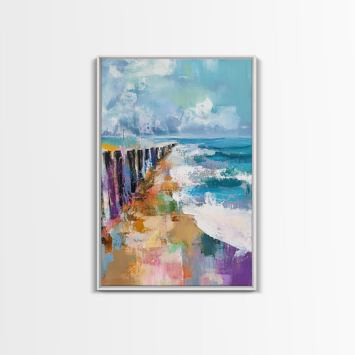 Ocean Pier, Coastal Landscape Art, Seascape Painting, Nautical Decor, Beach Wall Art, Living Room Art, Canvas Print, Gift Idea