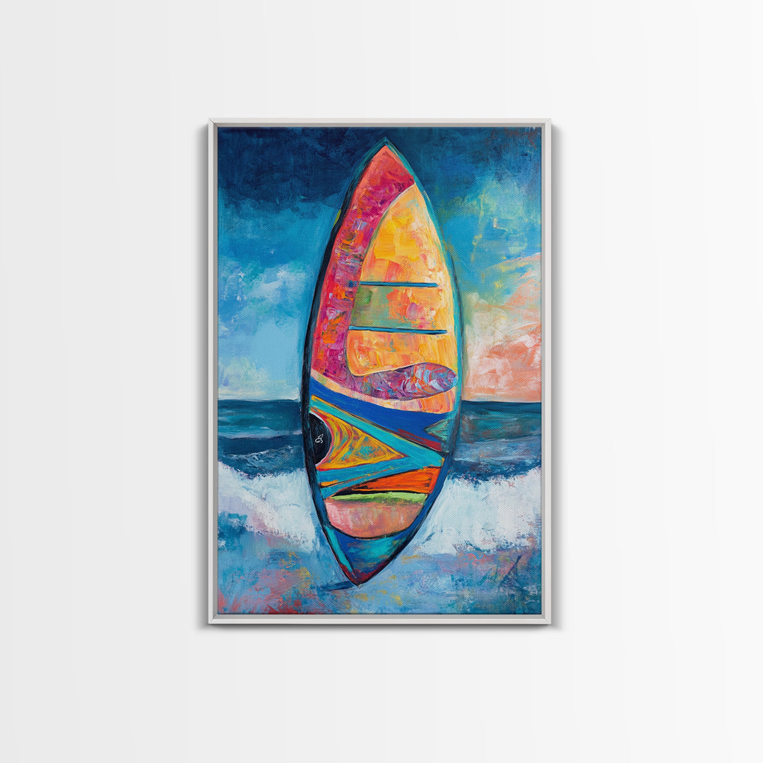 Colorful Surfboard Canvas Print Beach House Wall Art, Ocean Wave Painting, Coastal Decor, Tropical Art, Nautical Living Room Artwork
