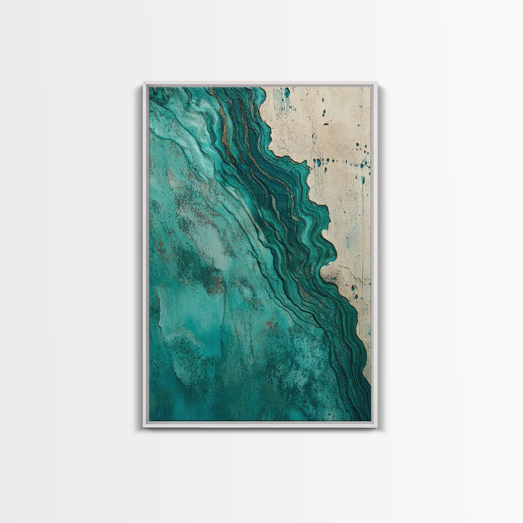 Abstract Turquoise Waves Canvas Print | Modern Wall Art | Fluid Acrylic Painting | Contemporary Home Decor | Office Art