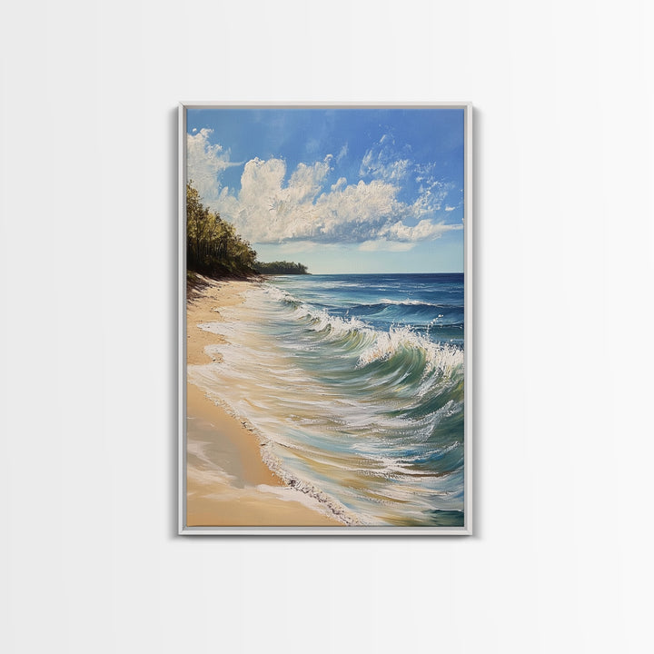 Beach Waves, Coastal Landscape Art, Nautical Wall Art, Above Bed Wall Art, Nautical Decor, Extra Wide Art, Framed Canvas Print