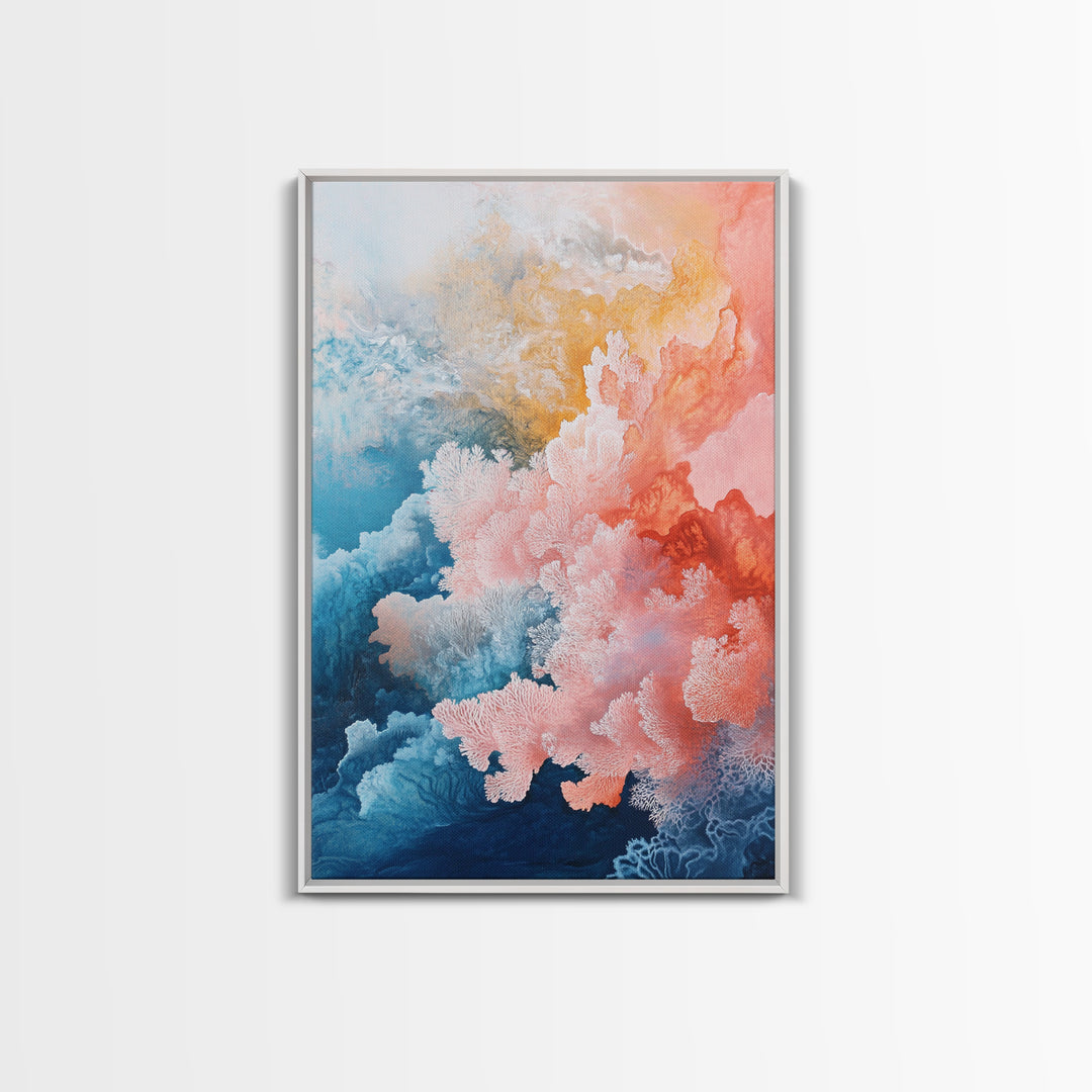 Coral Abstract, coastal landscape art, pink abstract art, botanical prints, nautical wall art, Framed Canvas Print, ocean-inspired decor