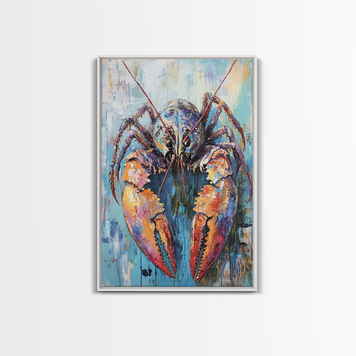 crayfish painting, rustic wall art, framed canvas print, nautical decor, seafood kitchen art, Maine oil painting, farmhouse art