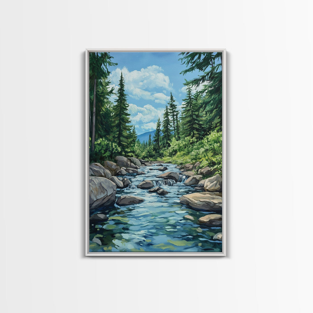 pine tree art, landscape painting, framed canvas print, mountain painting, rustic wall art, above couch art, farmhouse art