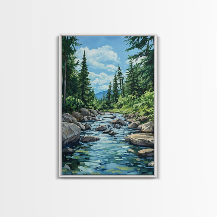 pine tree art, landscape painting, framed canvas print, mountain painting, rustic wall art, above couch art, farmhouse art