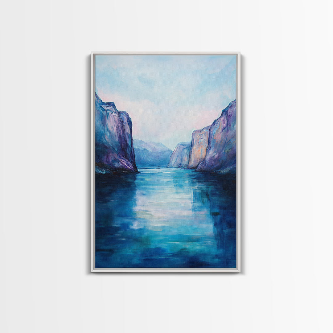 coastal landscape art, framed canvas print, nautical painting, seascape painting, blue and green wall art, ocean painting, gift idea