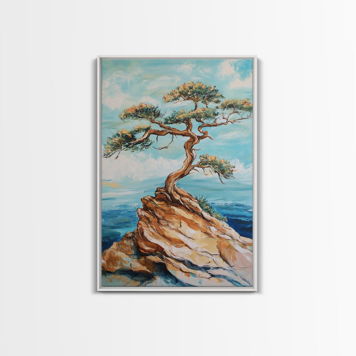 Bonsai Cliff, Pine Tree Art, Coastal Landscape Art, Nautical Decor, Coastal Wall Art, Canvas Print, Living Room Art, Gift Idea