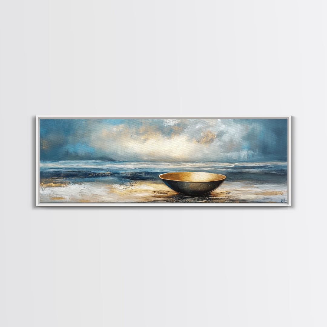 Ocean Bowl Framed Canvas Print, Coastal Zen Wall Art, Beach Minimalist Home Decor, Tranquil Seascape Art, Modern Nautical Wall Decor