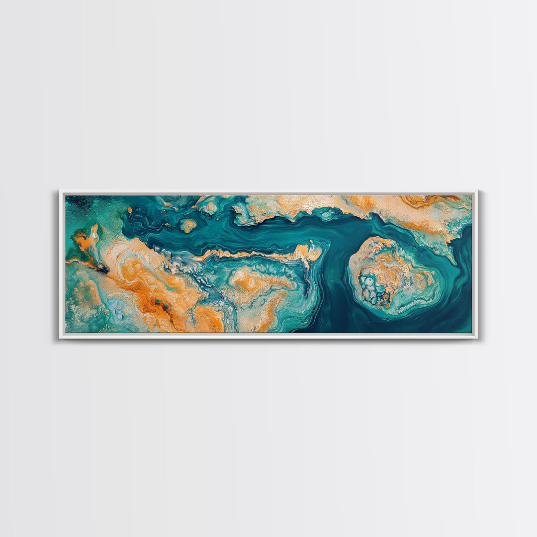 Abstract Ocean Map Painting, Modern Coastal Art, Nautical Wall Decor, Blue and Gold Artwork, Beach House Decor, Living Room Art