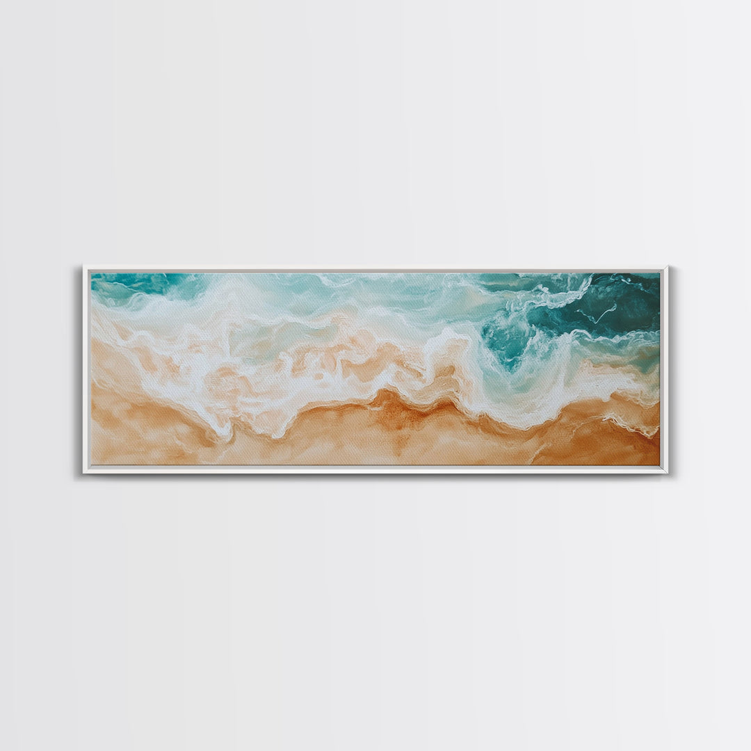 Coastal Beach Waves Painting, Serene Ocean Art, Abstract Shoreline Wall Decor, Neutral Beach House Decor, Modern Living Room Art