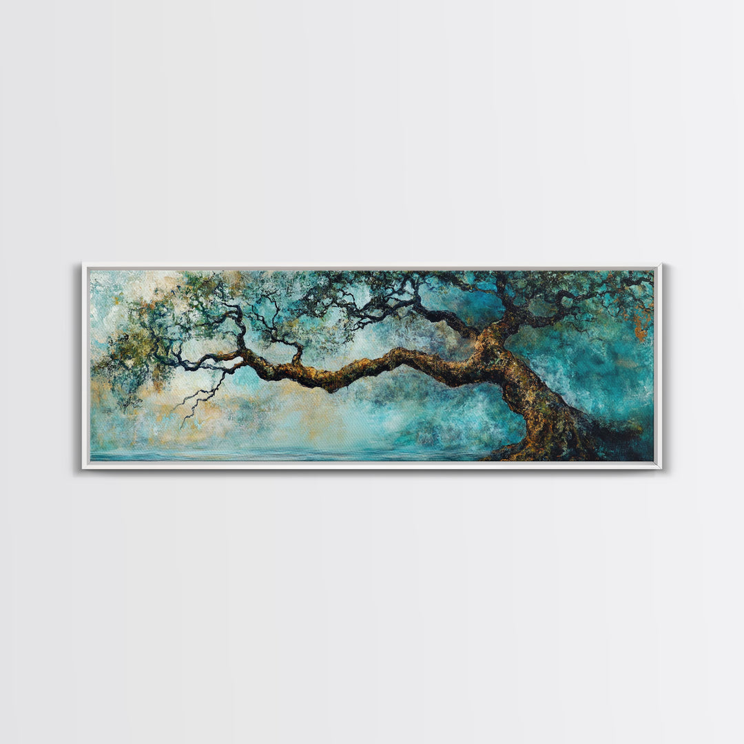 Ancient Oak Tree Framed Canvas Print - Moody Nature Wall Art, Dreamy Landscape Painting, Rustic Living Room Decor, Boho Tree Artwork