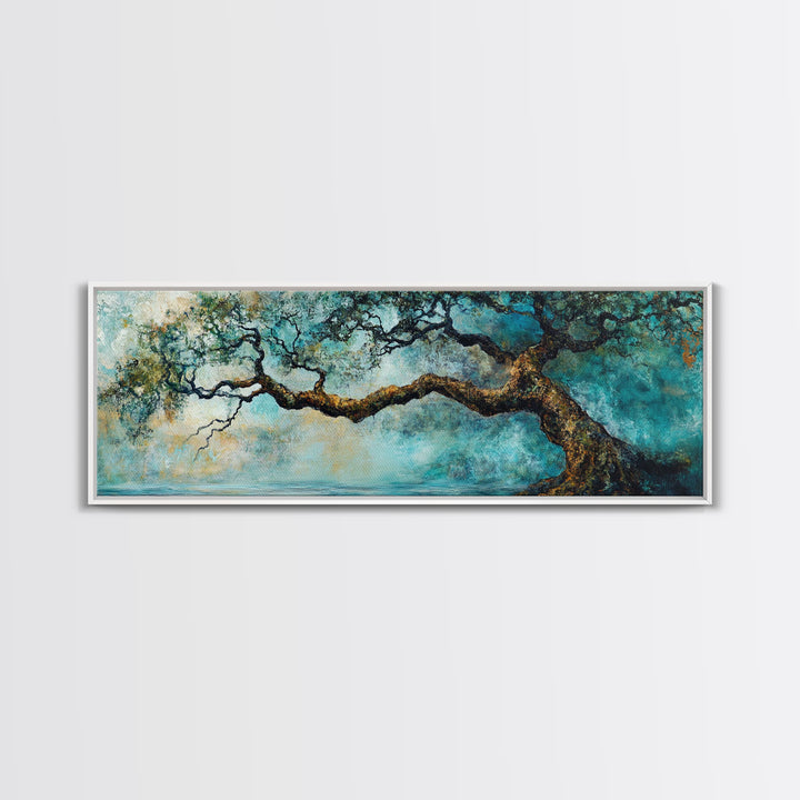 Ancient Oak Tree Framed Canvas Print - Moody Nature Wall Art, Dreamy Landscape Painting, Rustic Living Room Decor, Boho Tree Artwork