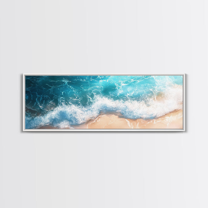 Beach Waves Canvas Print Tropical Shoreline Painting, Blue Ocean Art, Coastal Wall Decor, Relaxing Home Decor, Large Summer Wall Art