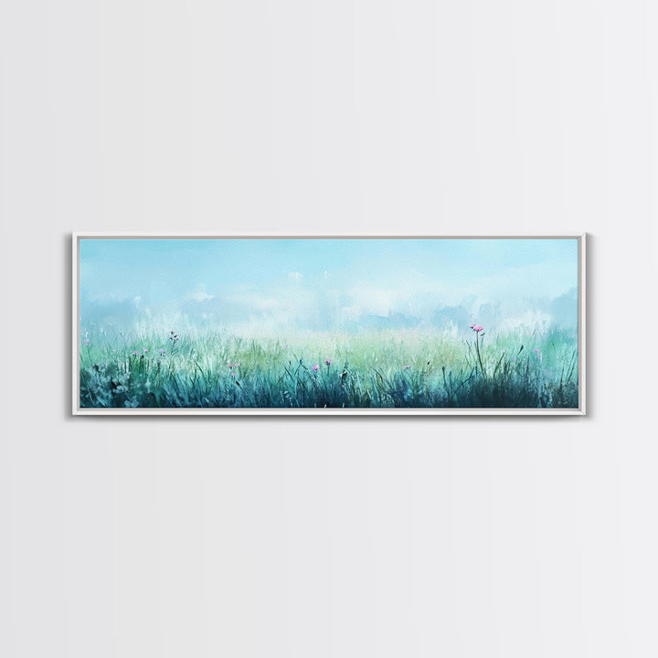 Dreamy Meadow Painting Framed Canvas Print - Soft Pastel Wildflower Art, Peaceful Nature Wall Decor, Bedroom BAesthetic, Gift Idea