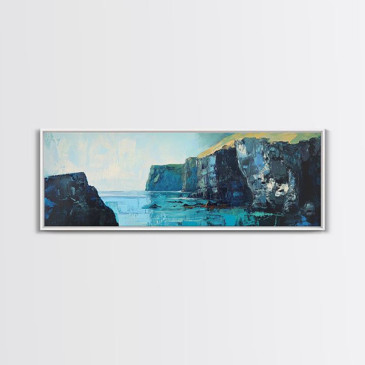 Coastal Cliffs Canvas Print Seascape Wall Art Ocean Waves Painting Nautical Decor Blue Tones Abstract Beach House Living Room Art
