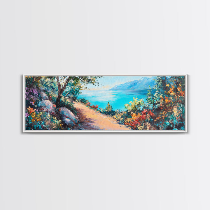 Coastal Pathway Painting Vibrant Beach Landscape Art Mediterranean Seaside Wall Decor Nature Artwork Living Room