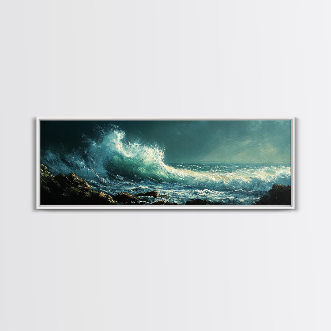 Dark Ocean Wave Canvas Print Dramatic Seascape Art, Coastal Wall Art, Stormy Water Painting, Nautical Home Decor, Large Wall Art