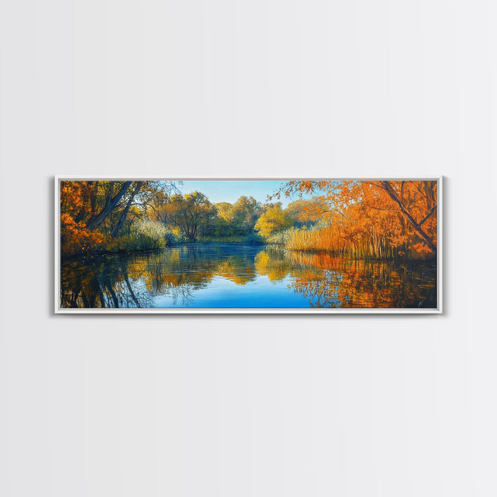 Autumn Lake, Fall Landscape Painting, Nature Wall Art, Seasonal Home Decor, Canvas Print, Rustic Cabin Artwork, Living Room Art