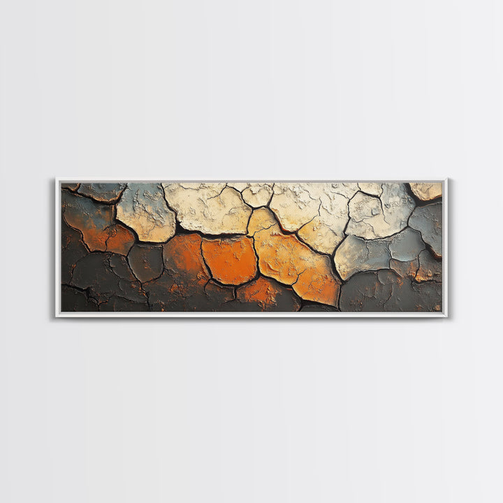Cracked Earth, Textured Wall Art, Abstract Painting, Earthy Tones, Framed Canvas Print, Industrial Home Decor, Office Artwork