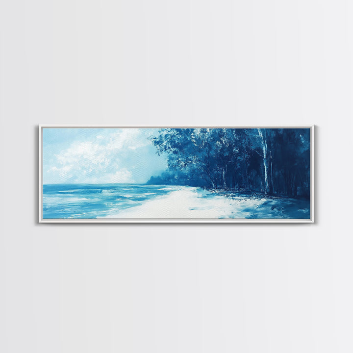 Ocean Shore, Coastal Landscape, Nautical Wall Art, Framed Canvas Print, Beach House Decor, Monochrome Seascape, Tranquil Art, Water Scene