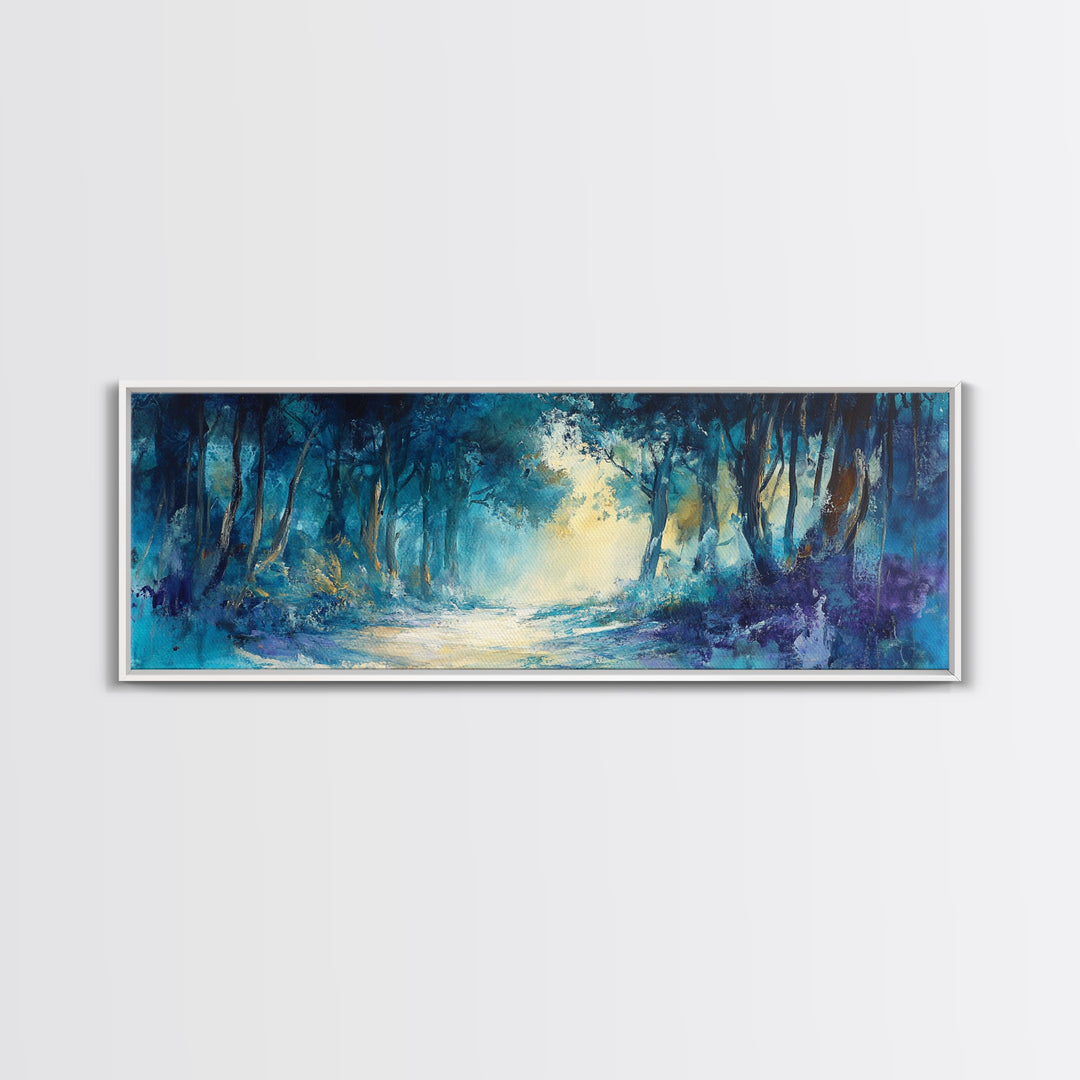 Mystical Forest, Blue Woodland Scene, Nature Art, Dark Forest Painting, Bedroom Wall Art, Canvas Print, Framed Canvas Print