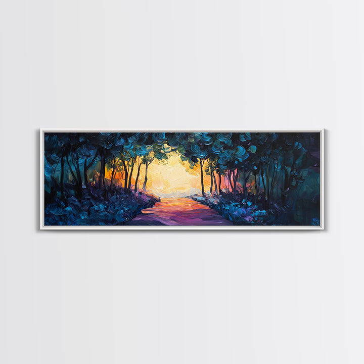 Enchanted Forest, Magical Nature Scene, Sunset Pathway Art, Mystical Landscape, Dreamy Wall Decor, Framed Canvas Print