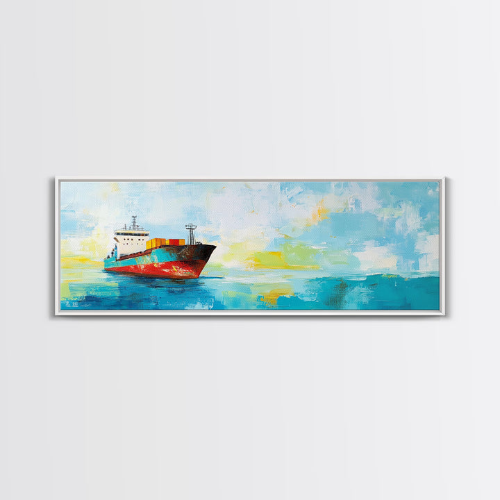 Cargo Ship Ocean Framed Canvas Print Nautical Wall Art, Maritime Decor, Industrial Seascape Painting, Coastal Living Room Artwork