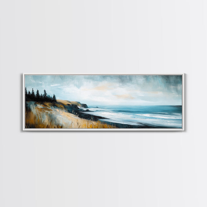 Coastal Cliff View Canvas Print Modern Landscape Painting, Minimalist Seascape Wall Art, Nature Theme Decor, Ocean View Artwork